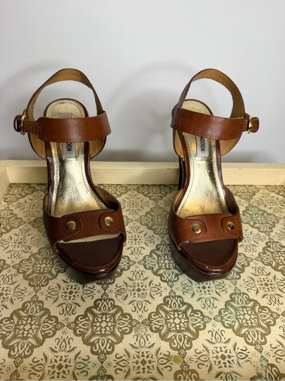 Steve Madden Brown Leather Open-Toe Ankle-Strap Heels